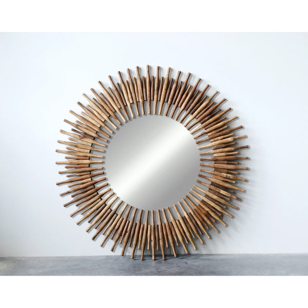 Repurposed Wood Roti Pins Wall Mirror