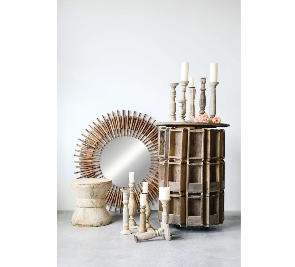 Repurposed Wood Roti Pins Wall Mirror