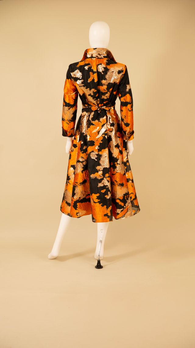 Samuel Dong's Double Collar Dress in Black Orange Gold