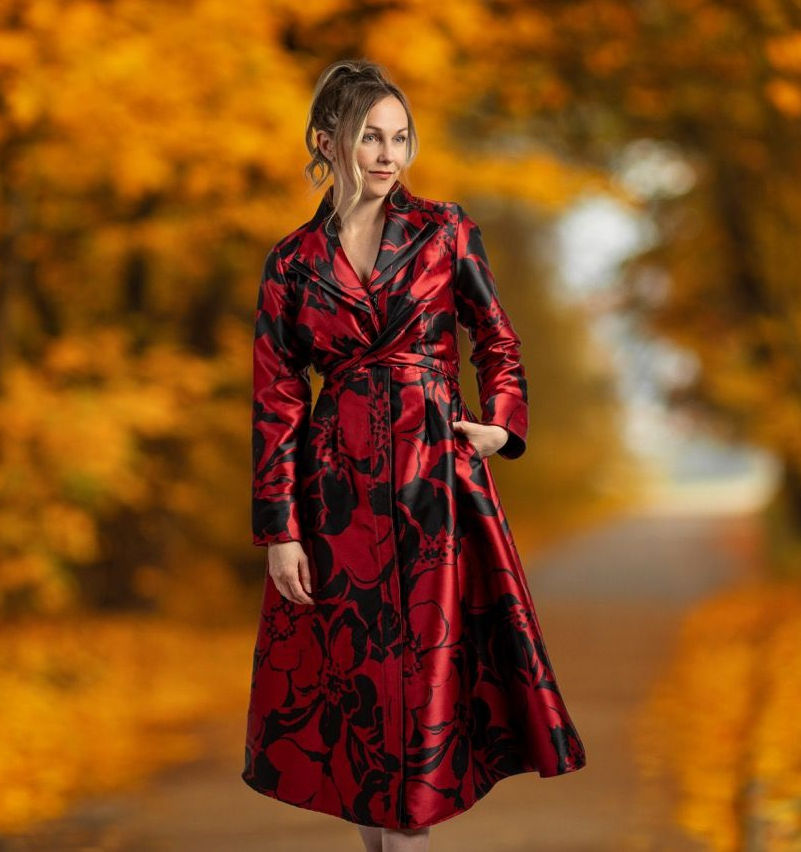 Samuel Dong's Double Collar Dress in Black Red