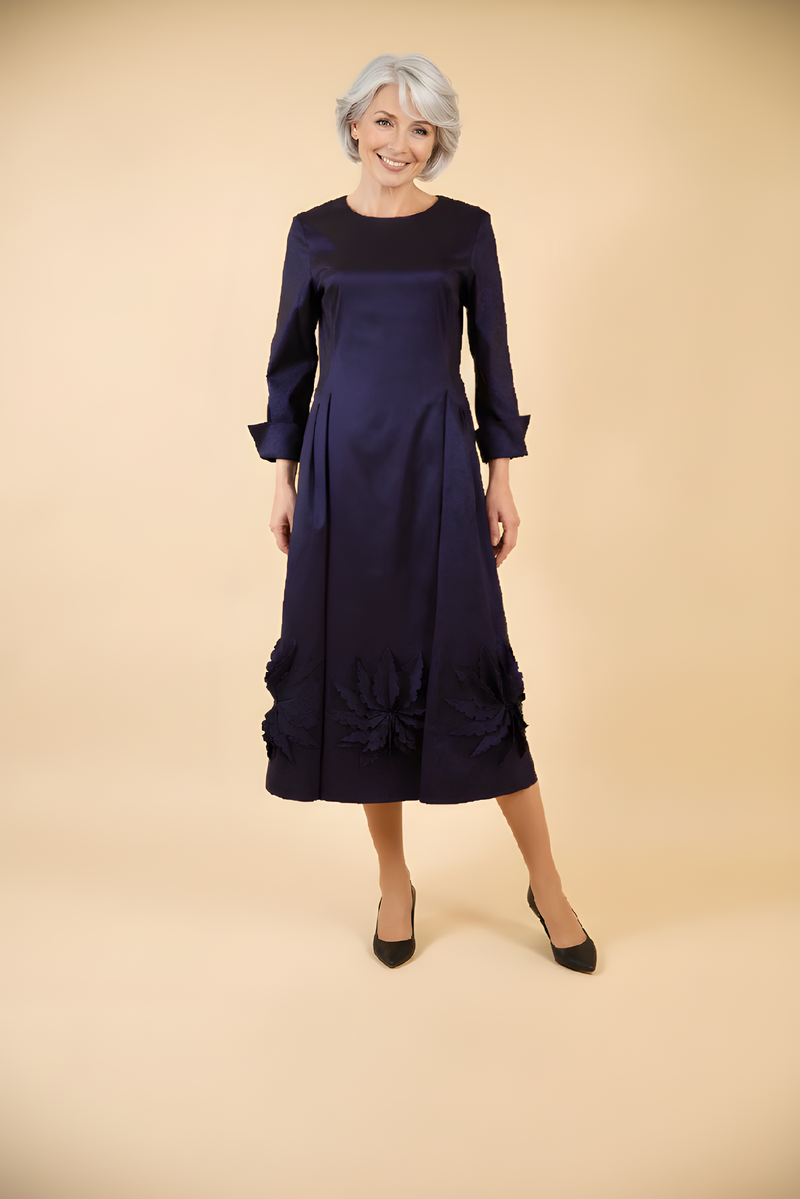 Samuel Dong's Flower Hem Dress in Midnight Blue