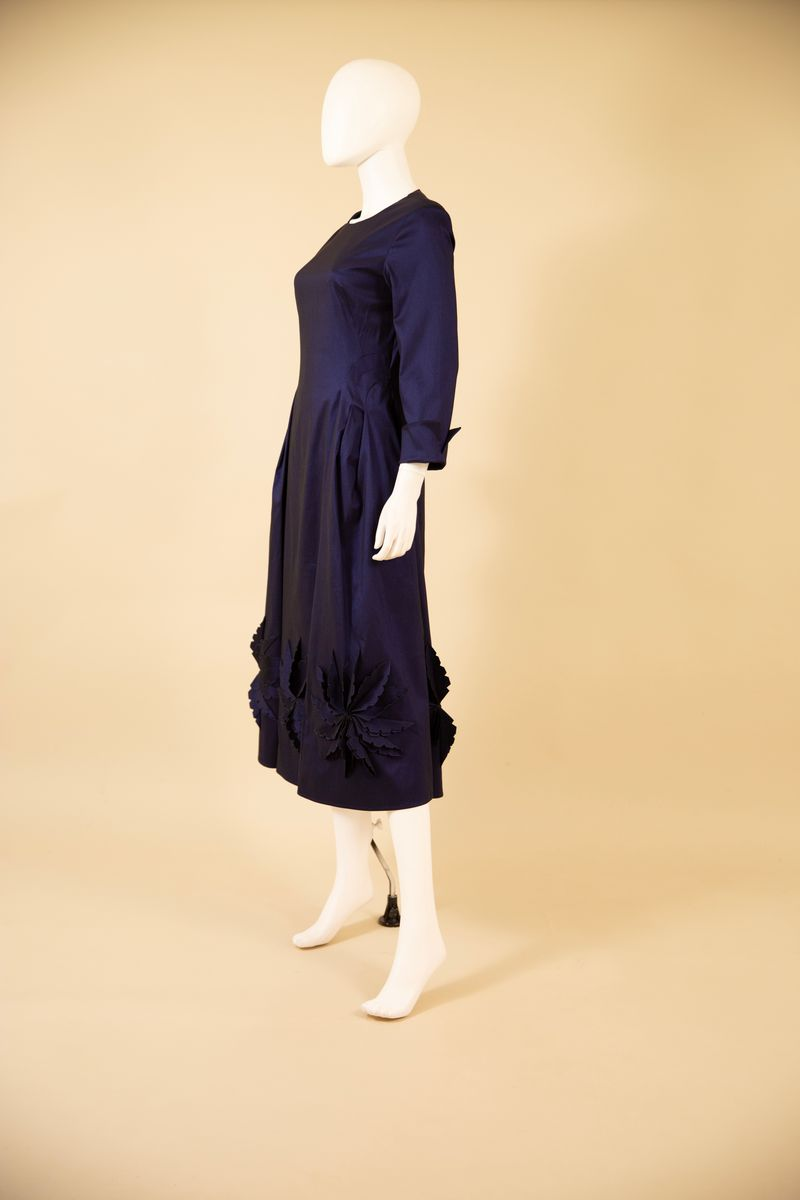 Samuel Dong's Flower Hem Dress in Midnight Blue