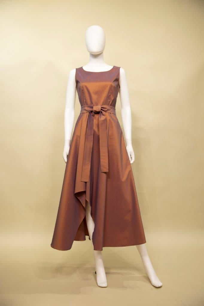 Samuel Dong's Long Duponi Dress in Cinnamon