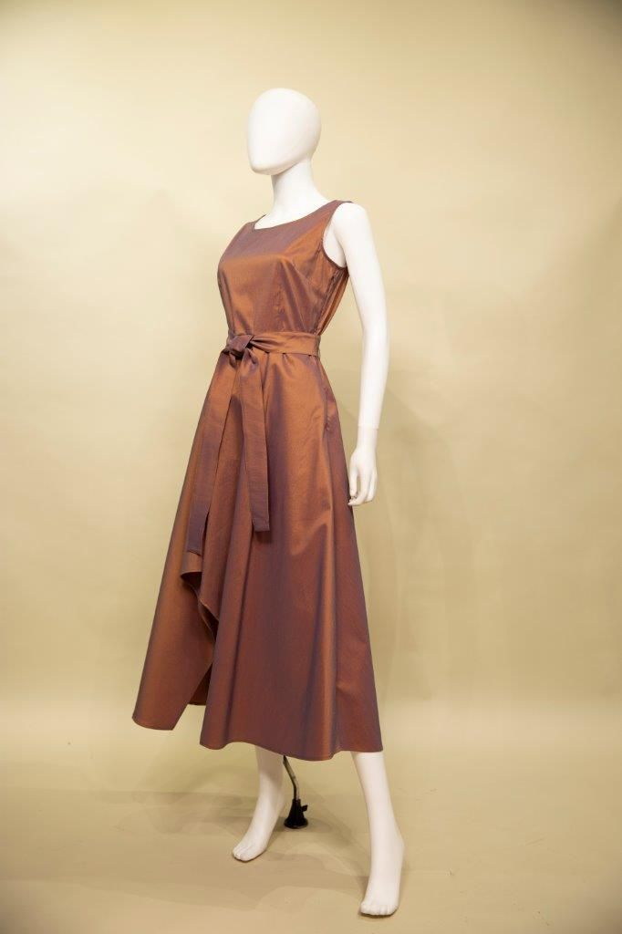 Samuel Dong's Long Duponi Dress in Cinnamon