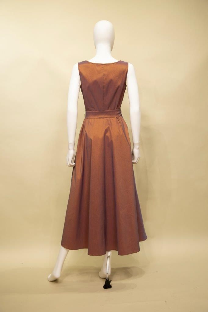 Samuel Dong's Long Duponi Dress in Cinnamon
