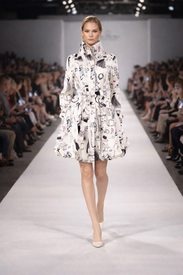 Samuel Dong's Printed Dupioni Bubble Dress/Trench Coat in Fashion Sketches