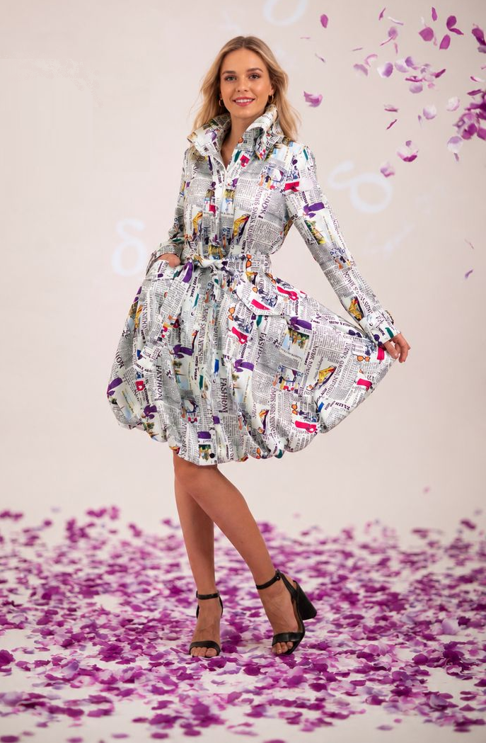 Samuel Dong's Printed Dupioni Bubble Dress/Trench Coat Notre Dame News