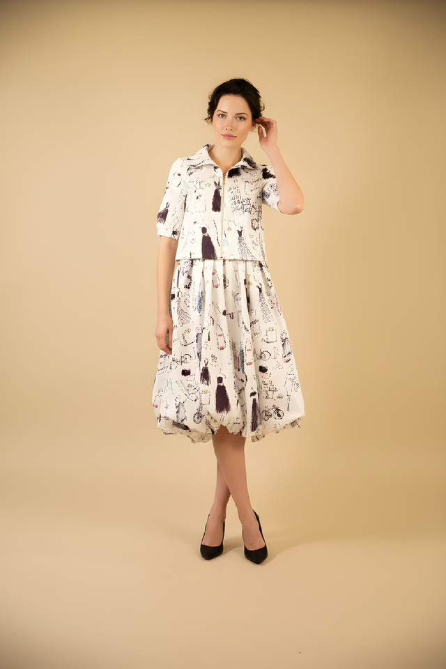 Samuel Dong's printed dupioni Bubble Skirt in Fashion Sketches