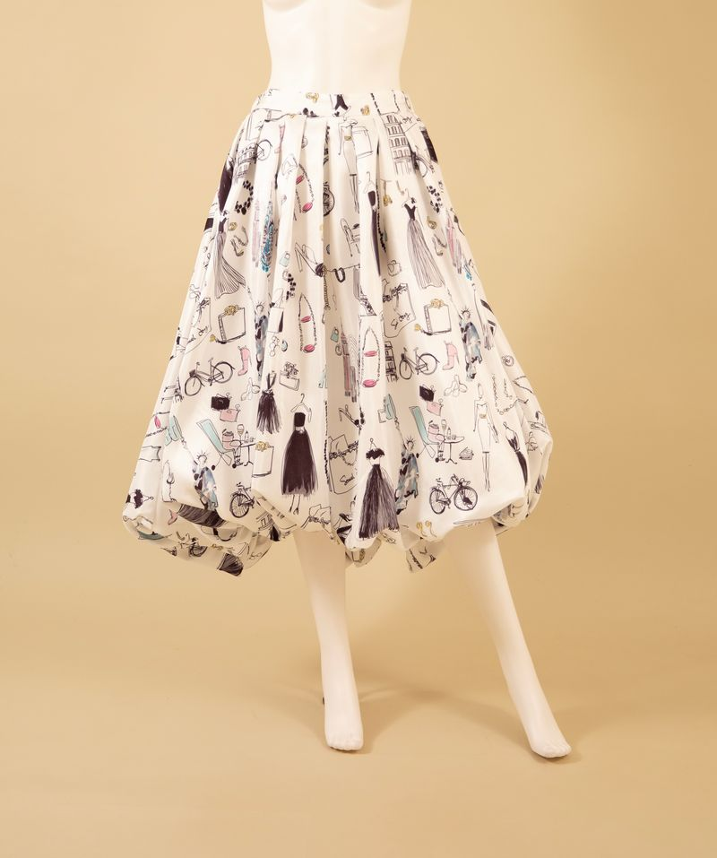 Samuel Dong's printed dupioni Bubble Skirt in Fashion Sketches