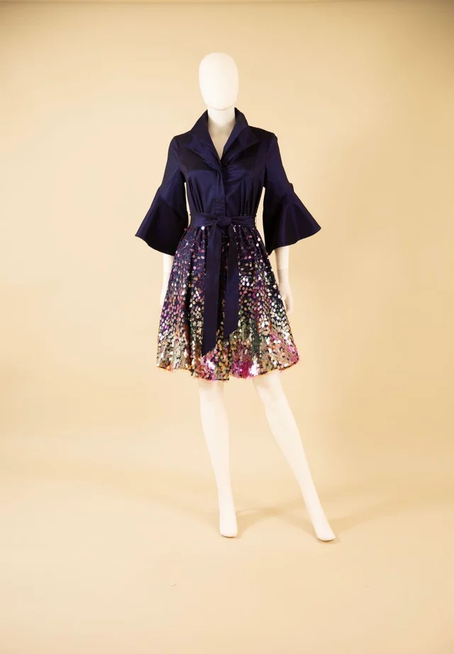 Samuel Dong's Sequin Beaded Bubble Dress in Midnight