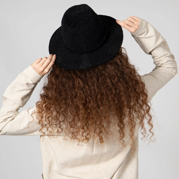 Chenille Patterned Fedora in Black