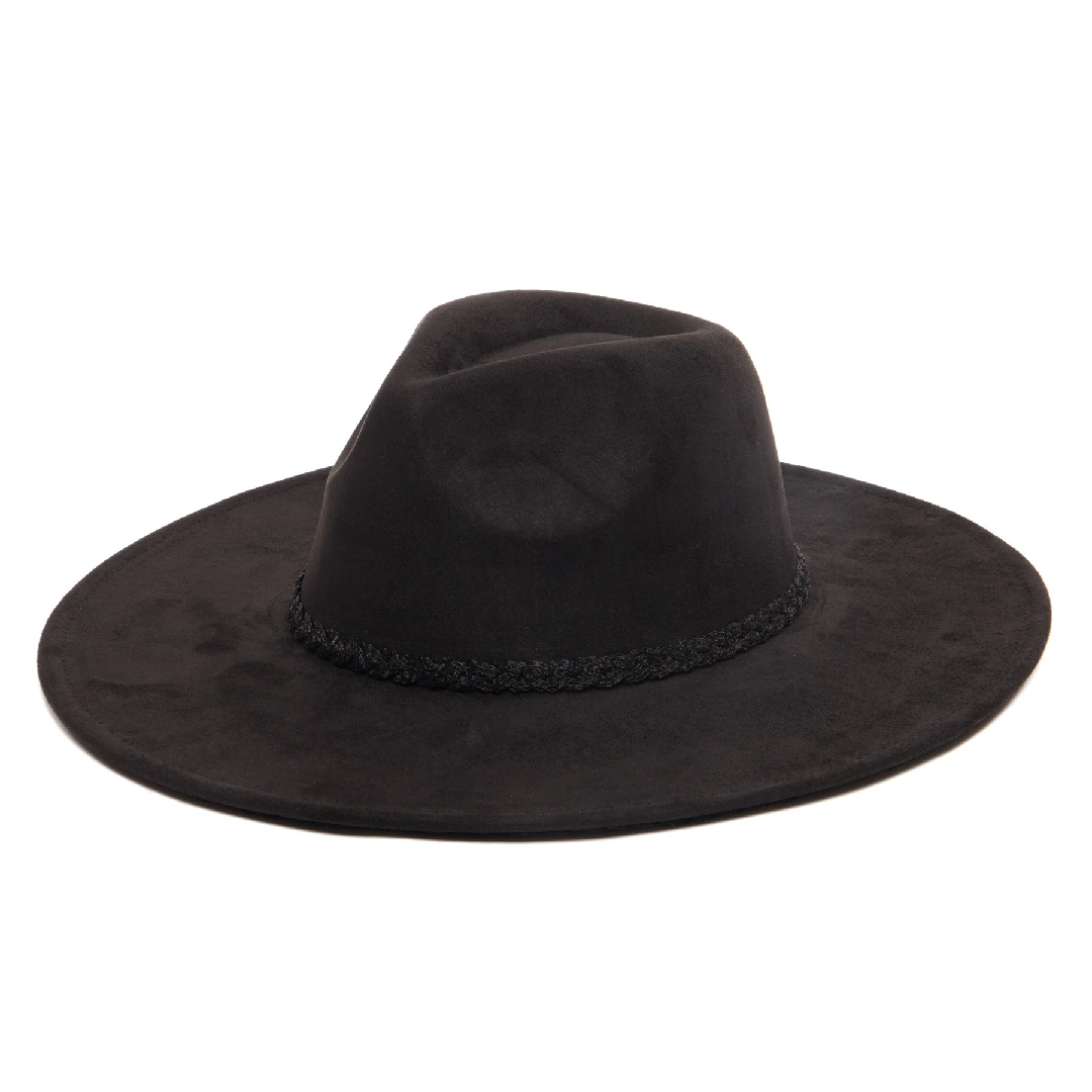 San Diego Hat Company Faux Suede Fedora with Tonal Braided Sequin Band