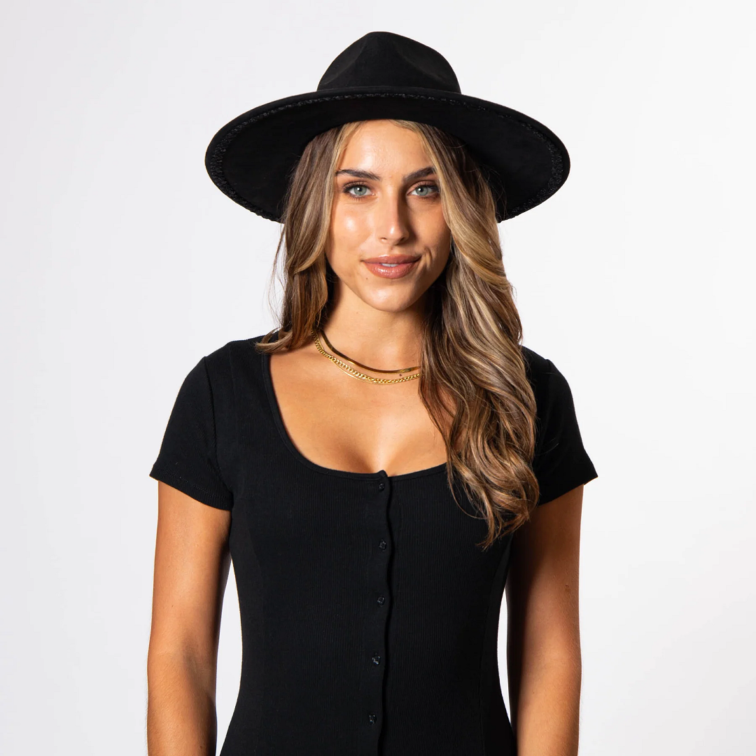 San Diego Hat Company Faux Suede Fedora with Tonal Braided Sequin Band