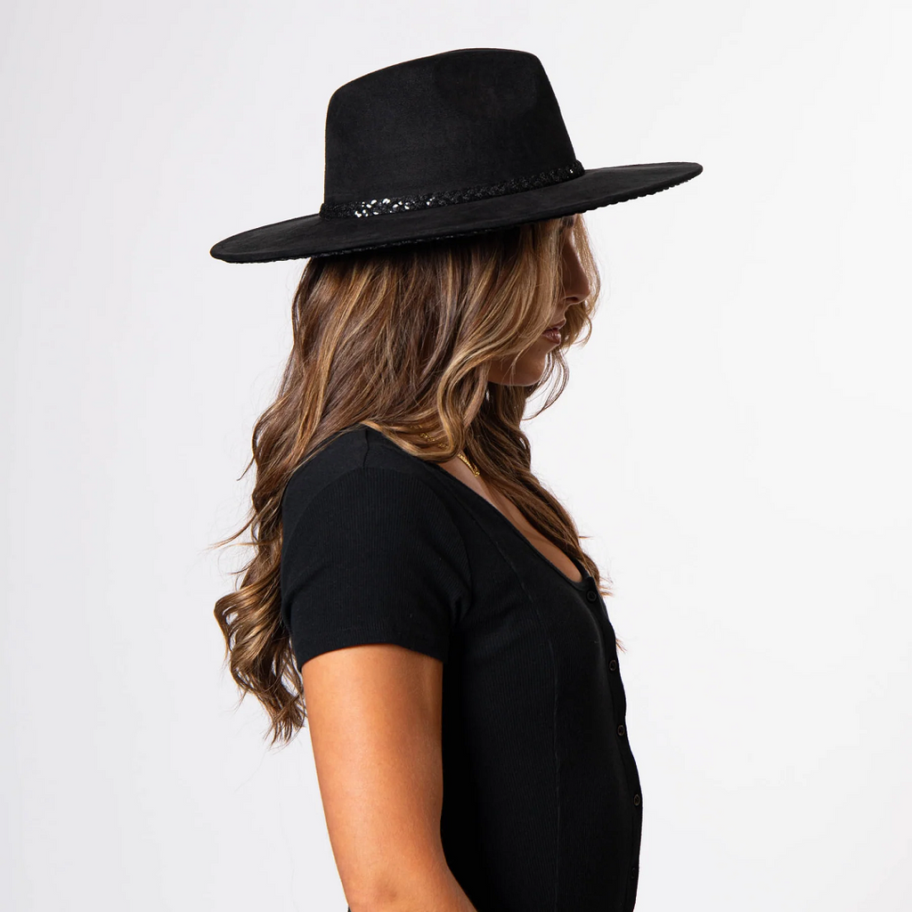 San Diego Hat Company Faux Suede Fedora with Tonal Braided Sequin Band