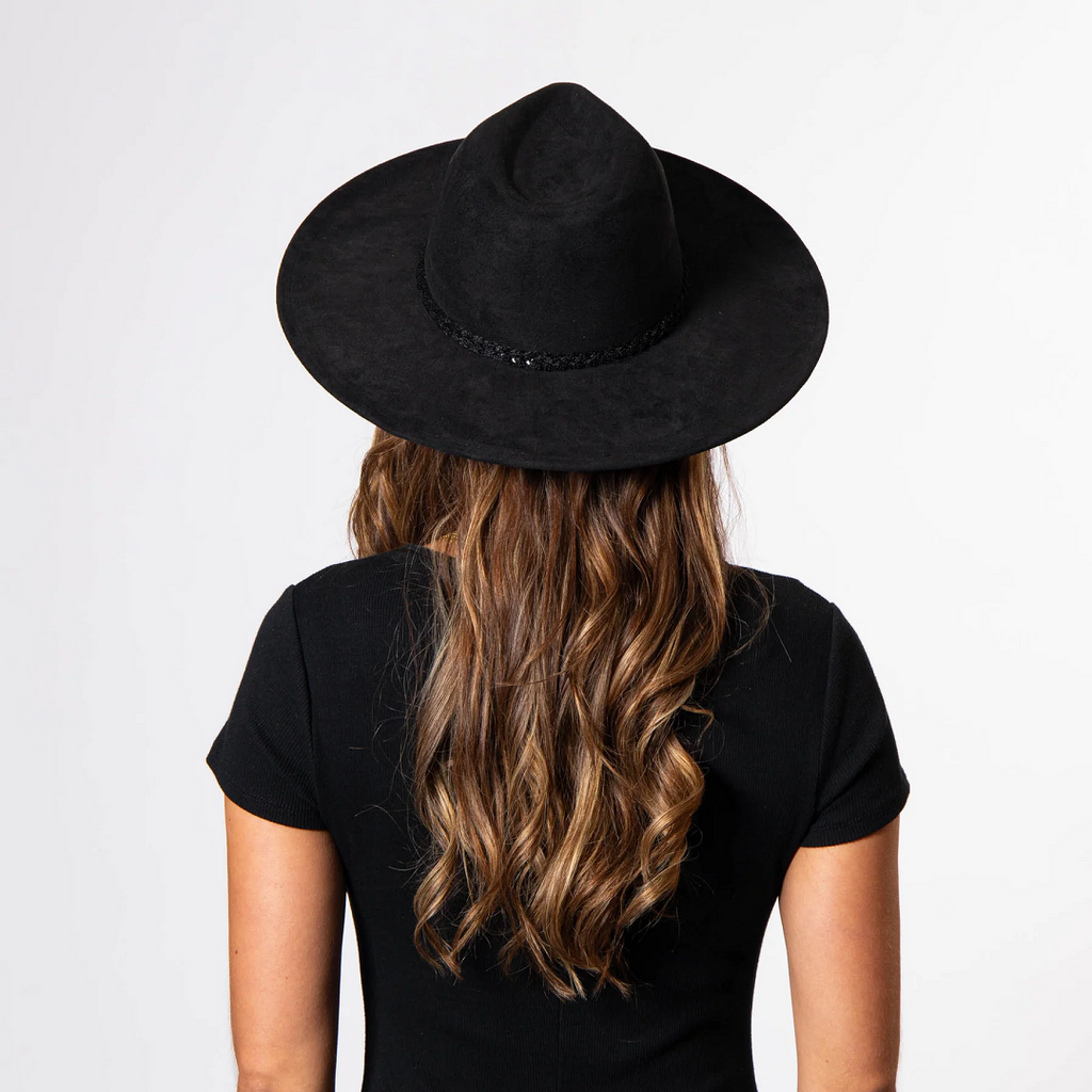 San Diego Hat Company Faux Suede Fedora with Tonal Braided Sequin Band