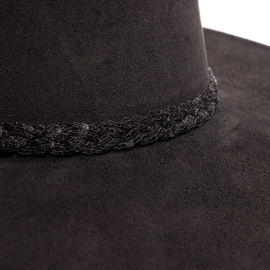 San Diego Hat Company Faux Suede Fedora with Tonal Braided Sequin Band