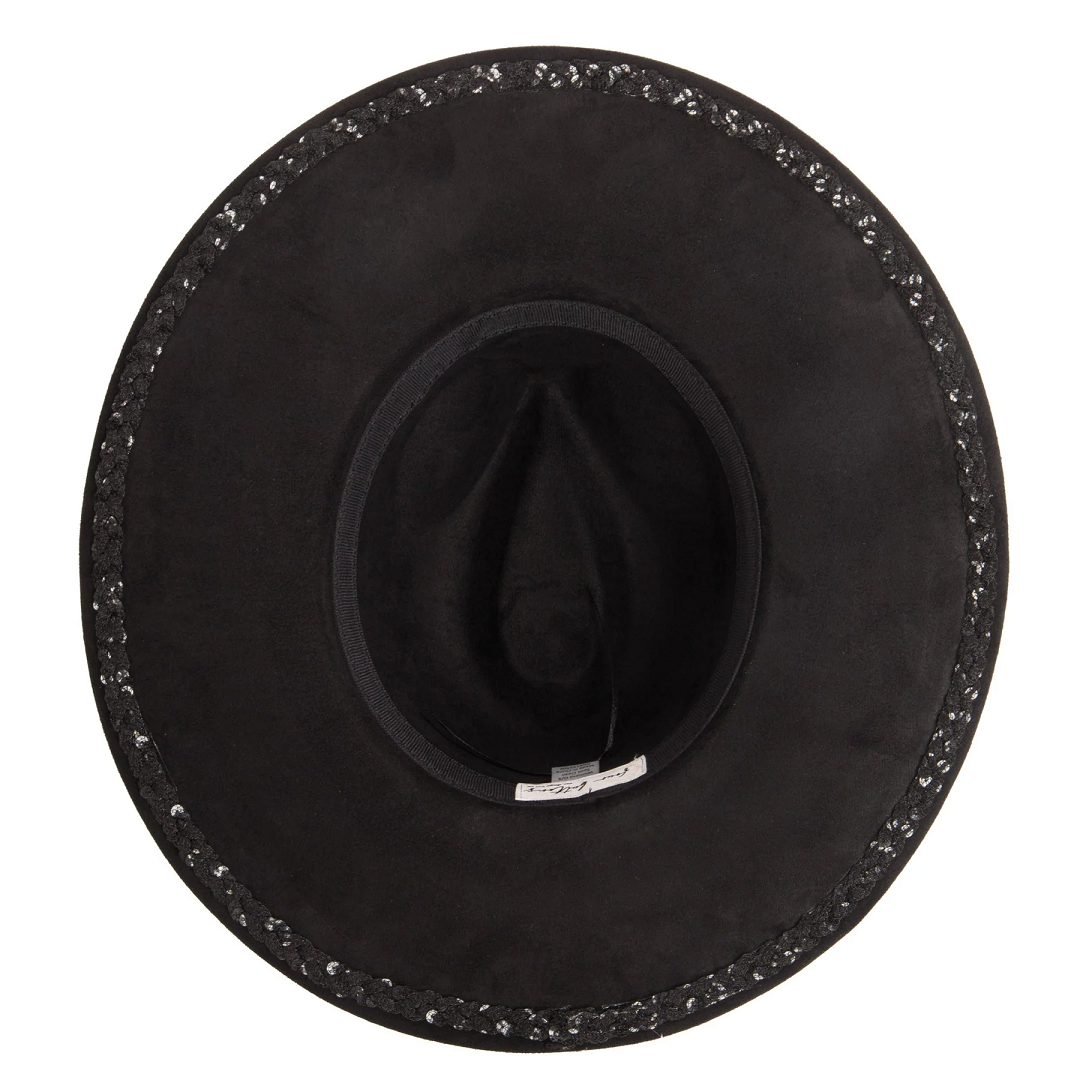 San Diego Hat Company Faux Suede Fedora with Tonal Braided Sequin Band