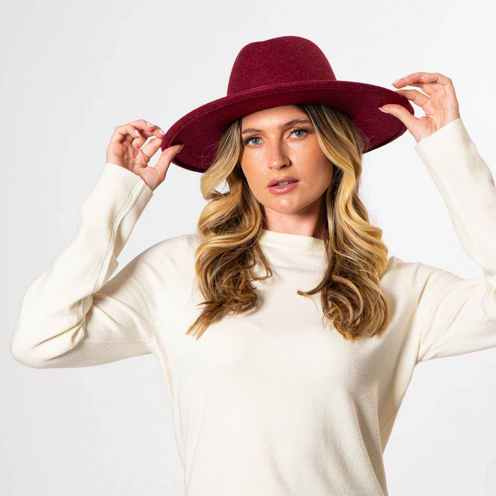 Heathered Tear Drop Fedora in Wine