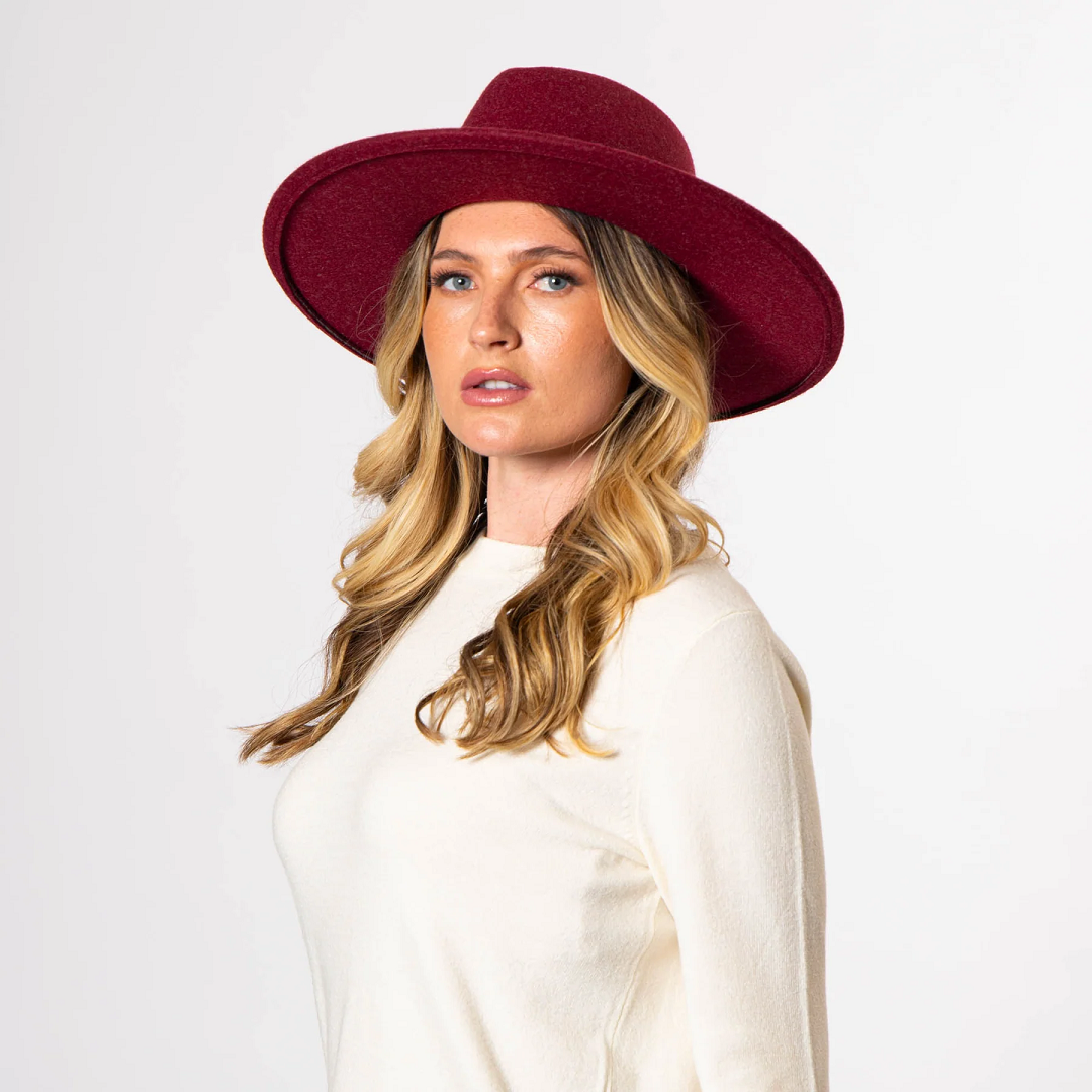 Heathered Tear Drop Fedora in Wine