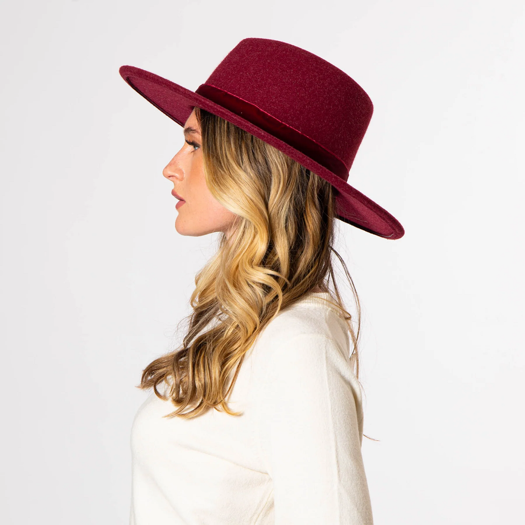 Heathered Tear Drop Fedora in Wine