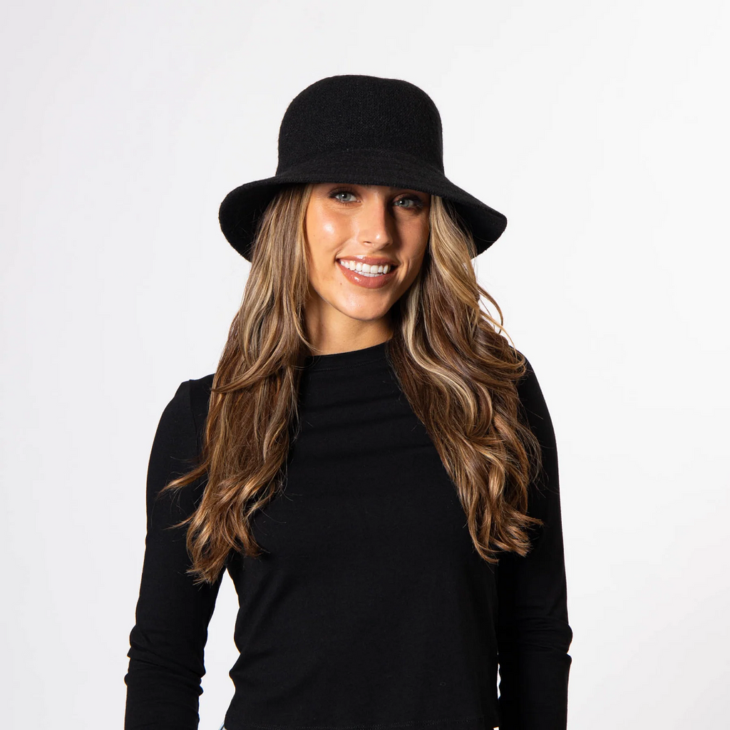San Diego Hat Company Jean Ann Bucket Hat with Velvet Bow in Black