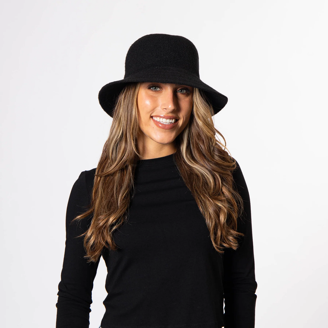 San Diego Hat Company Jean Ann Bucket Hat with Velvet Bow in Black