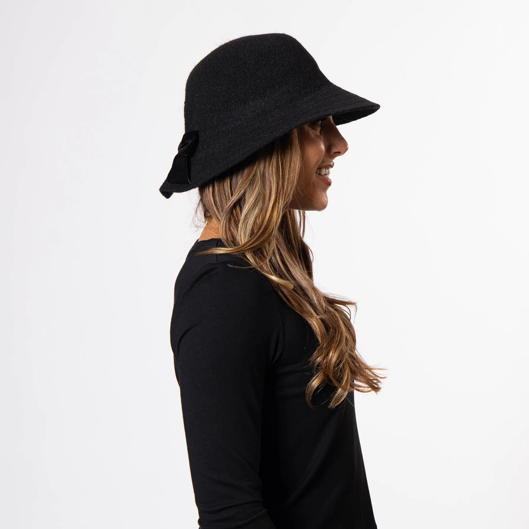San Diego Hat Company Jean Ann Bucket Hat with Velvet Bow in Black