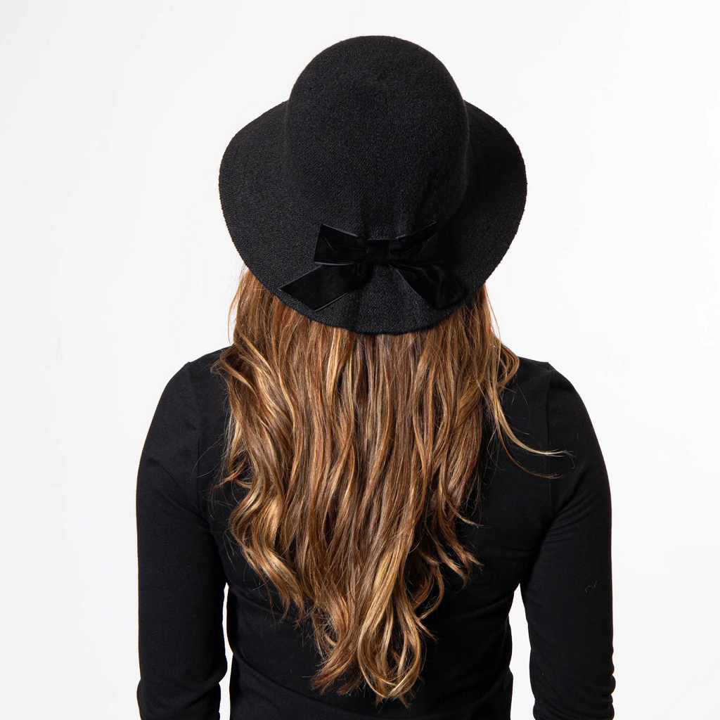 San Diego Hat Company Jean Ann Bucket Hat with Velvet Bow in Black