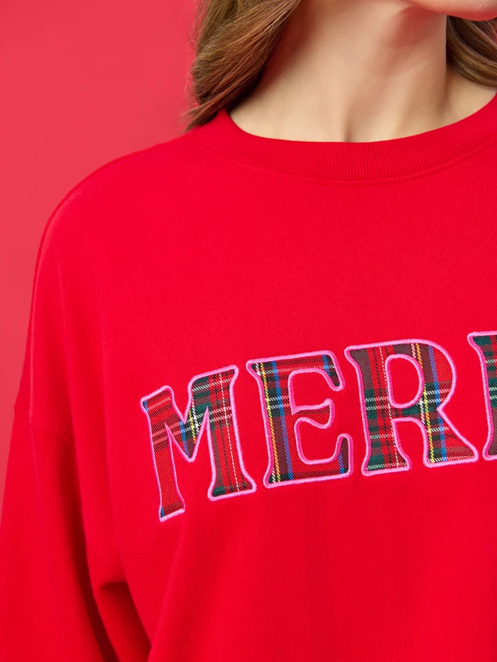 Plaid Merry Relaxed Sweatshirt