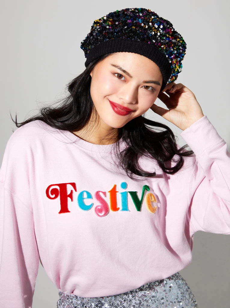 Sequined Fiesta Beret from Shiraleah in Black