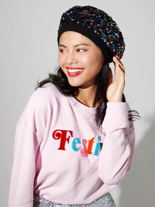 Sequined Fiesta Beret from Shiraleah in Black