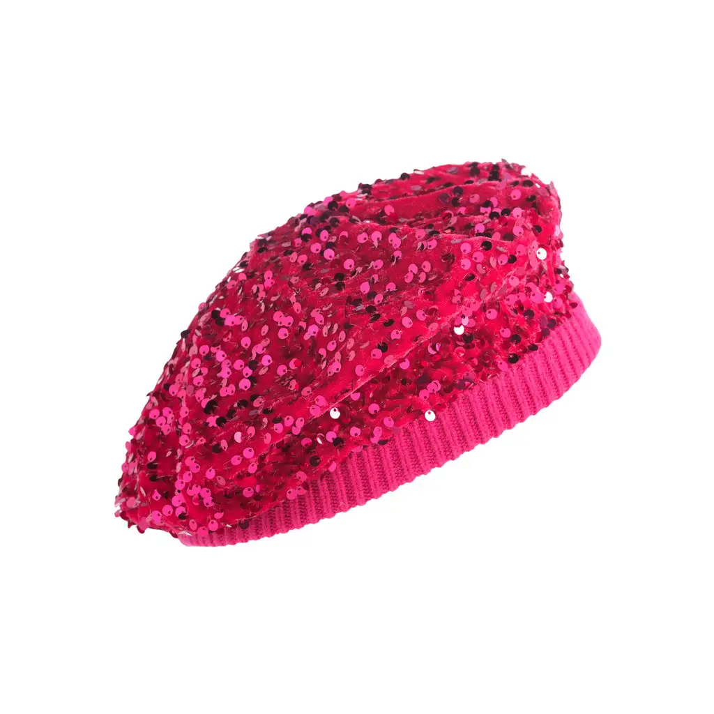 Sequined Fiesta Beret from Shiraleah in Magenta