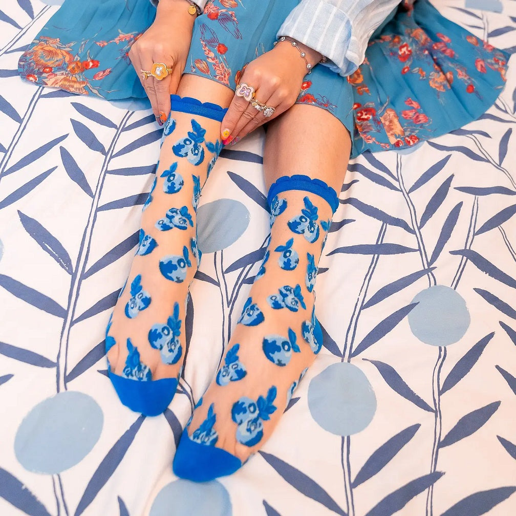 Sock Candy Blueberry Ruffle Sheer Crew Sock