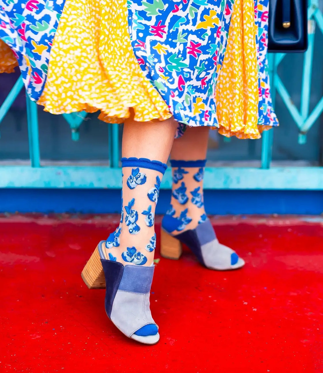 Sock Candy Blueberry Ruffle Sheer Crew Sock