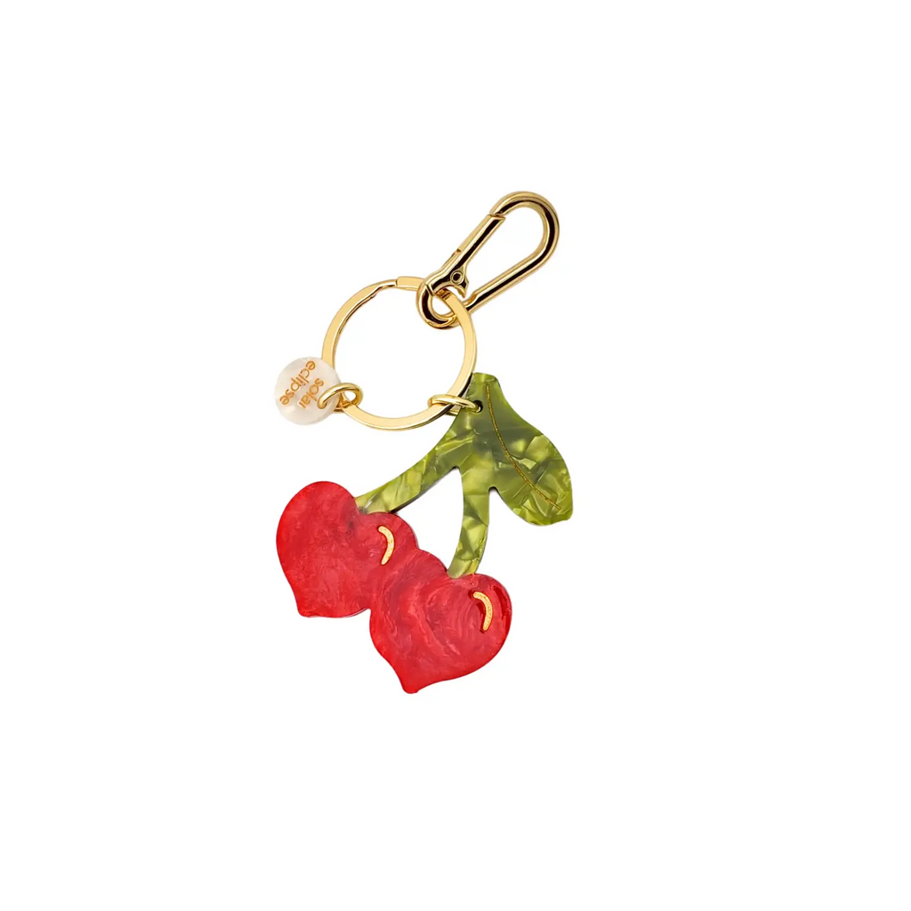 Hand Painted Cherry Hearts Bag Charm & Keychain