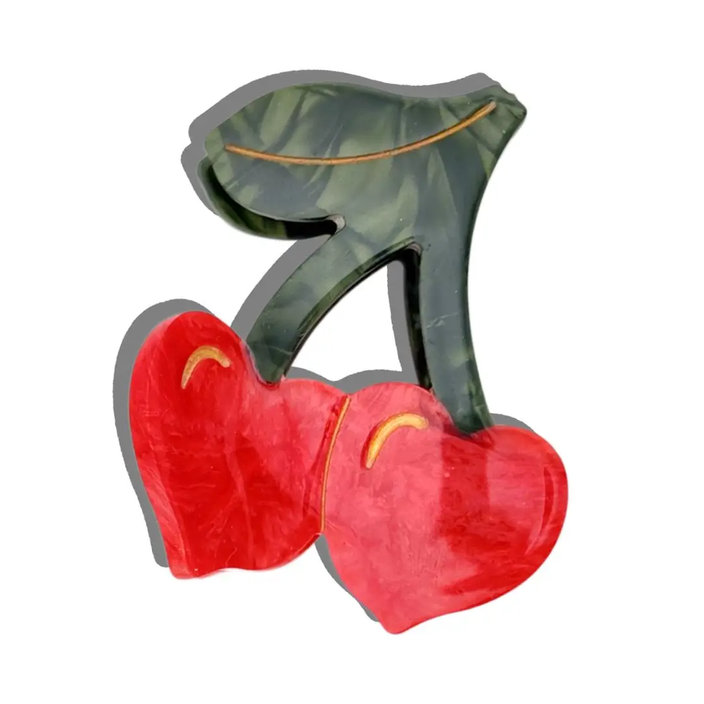 Hand Painted Cherry Heart Claw Clip