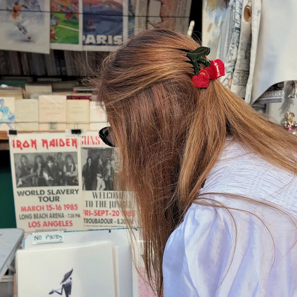 Hand Painted Cherry Heart Claw Clip