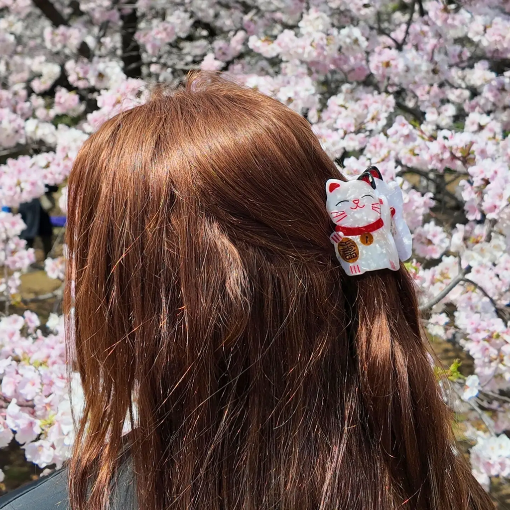 Hand Painted Lucky Cat Claw Hair Clip