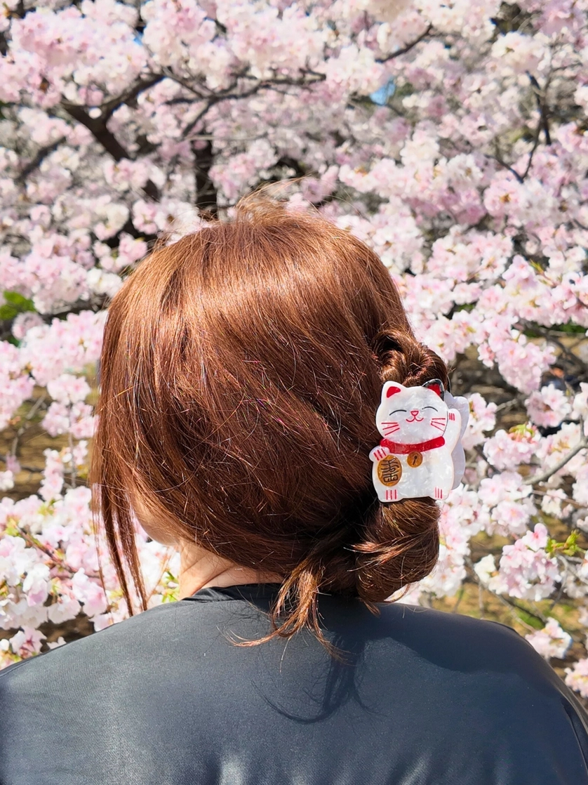 Hand Painted Lucky Cat Claw Hair Clip