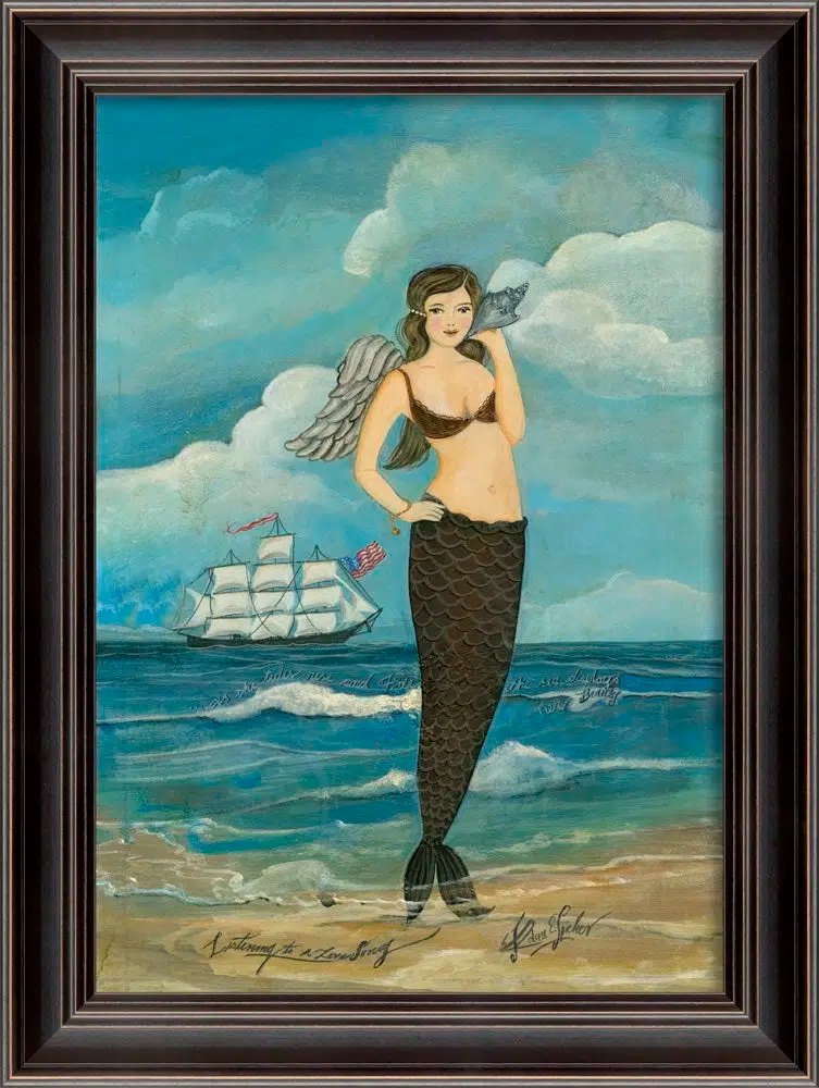Listening to a Lovesong Mermaid Framed Wall Art