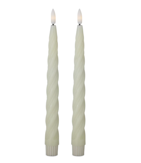 LED Spiral Taper Candles Set of 2 in Cream