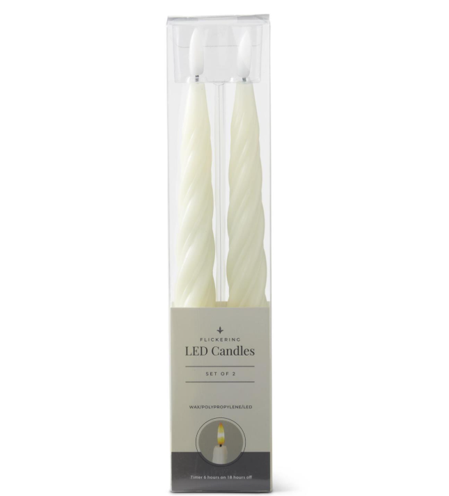 LED Spiral Taper Candles Set of 2 in Cream