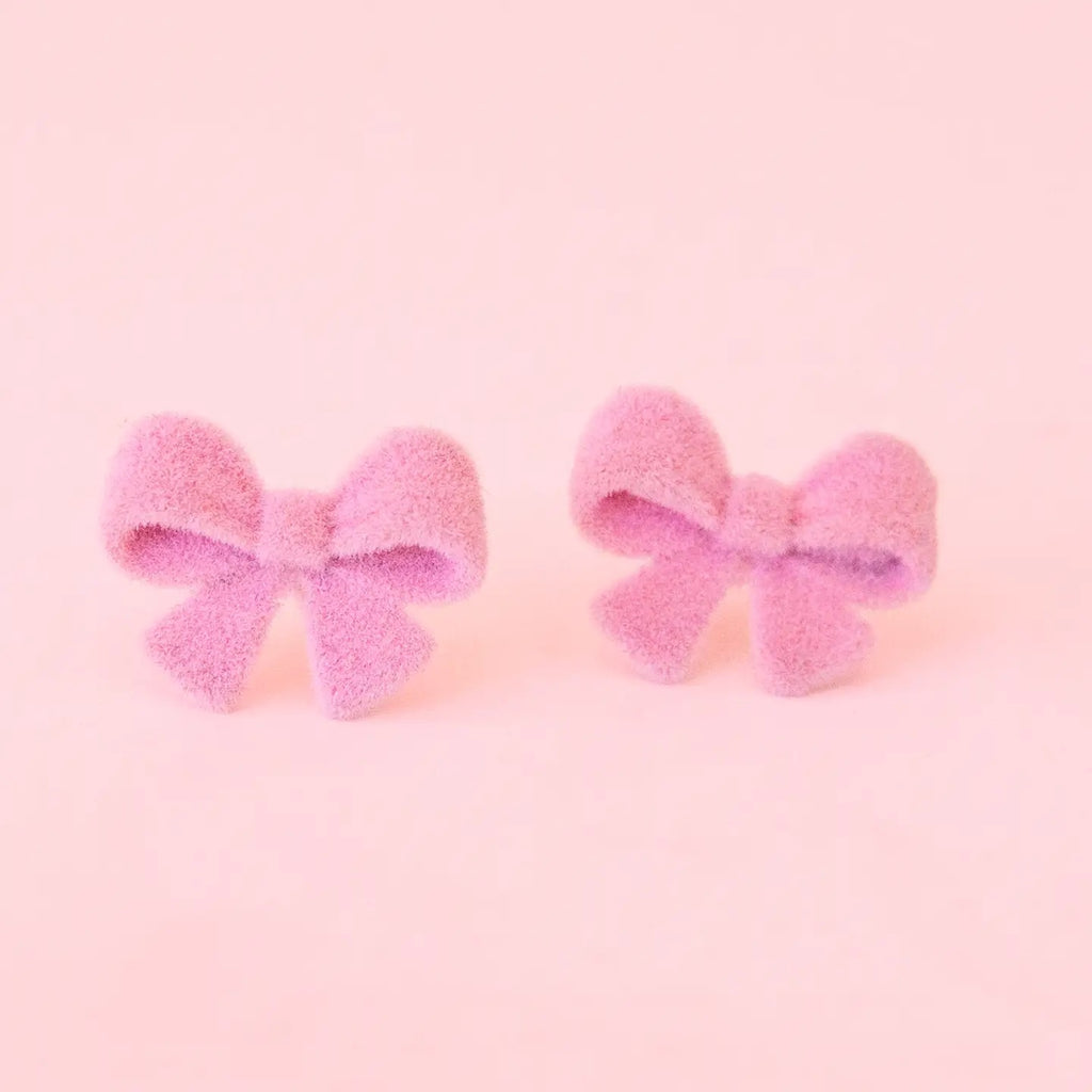 Flocked Bow Pink Earrings