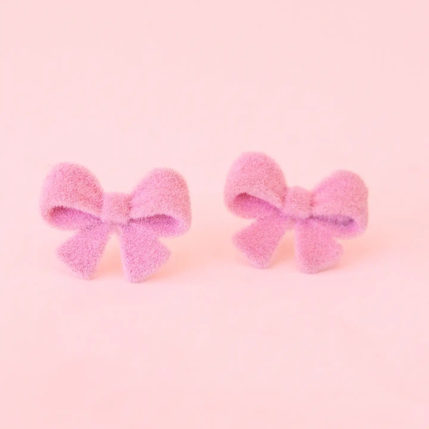 Flocked Bow Pink Earrings