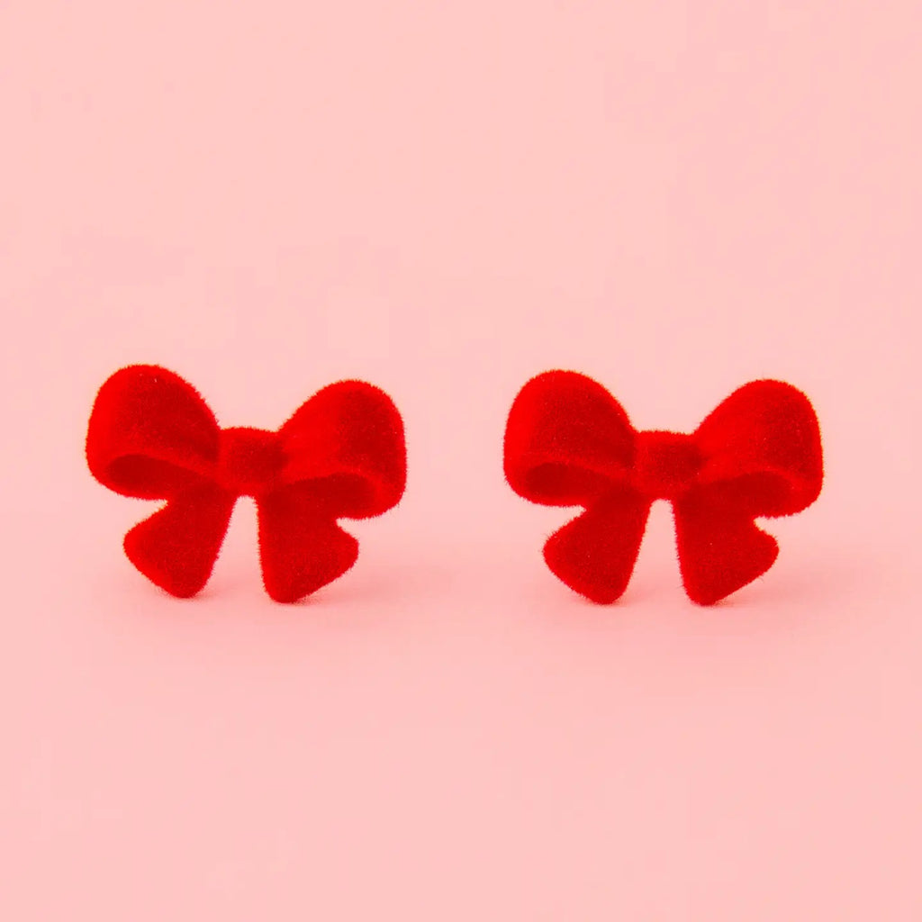 Flocked Red Bow Earrings