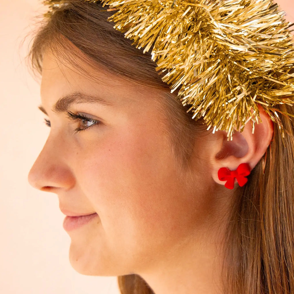 Flocked Red Bow Earrings