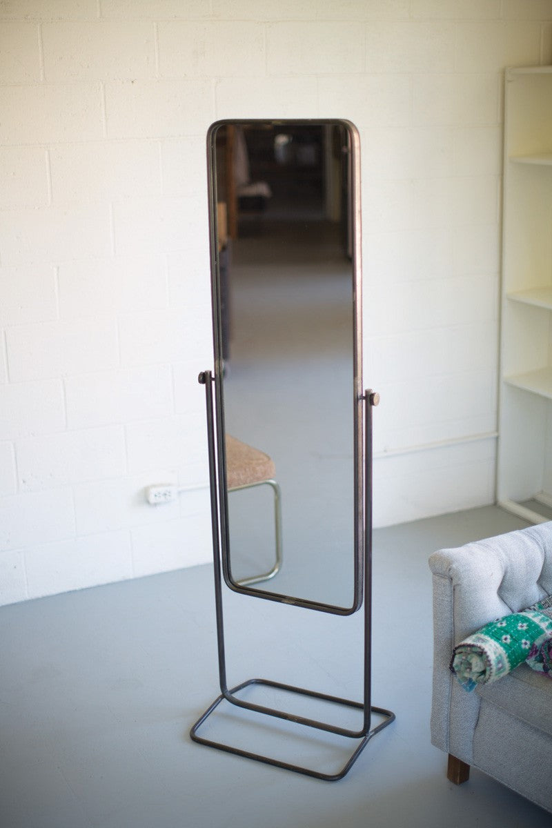 Tall Framed Metal Floor Mirror with Stand