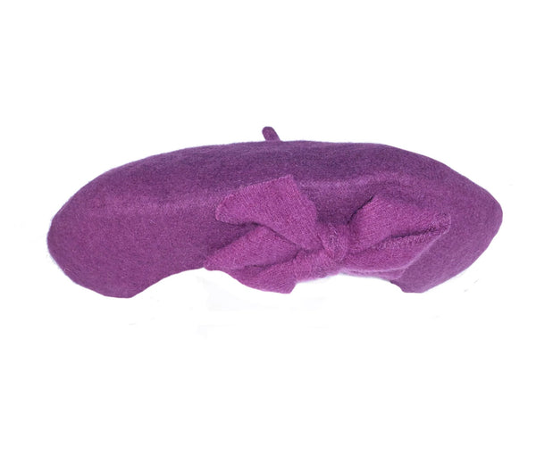  Wool Bow Beret from Toucan Hats Purple