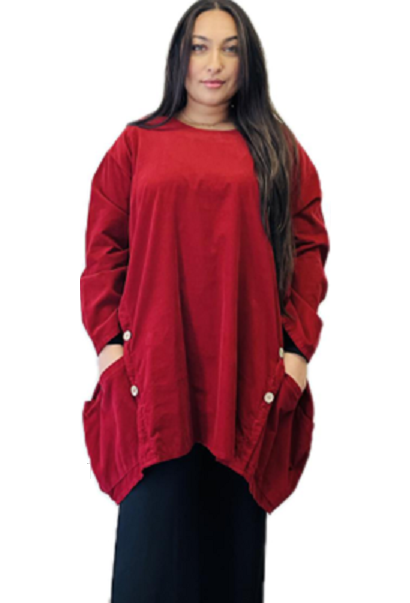 Transparente's Corduroy Button Tunic in Red