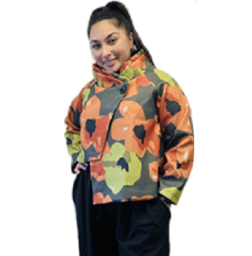 Transparente's Cropped Wool Jacket in Pine with Flower Print